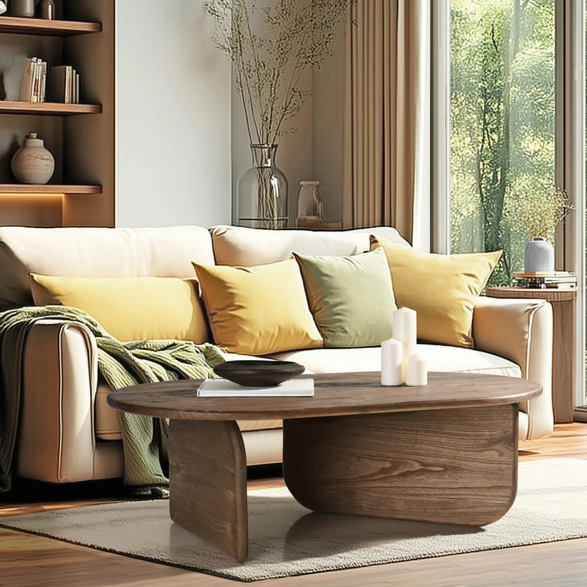 Table basse 140cm forme organique en bois de mindi ARCUS