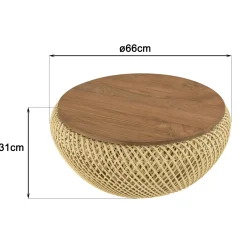 Table basse coffre ronde rotin beige et teck recyclé 66 cm SWING