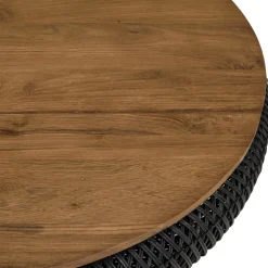 Table basse coffre ronde rotin noir et teck recyclé 100 cm SWING