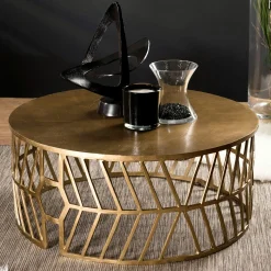 Table basse contemporaine dorée motif flèche ZALA