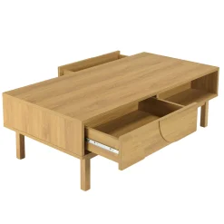 Table basse couleur naturelle 2 tiroirs 2 niches décor motif arrondi ELTON