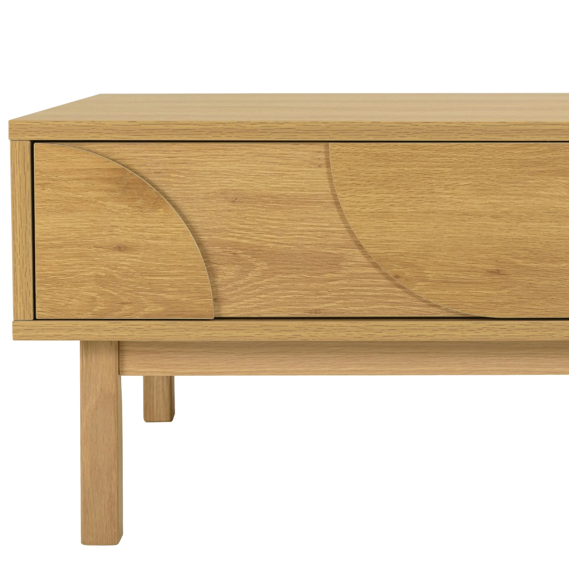 Table basse couleur naturelle 2 tiroirs 2 niches décor motif arrondi ELTON