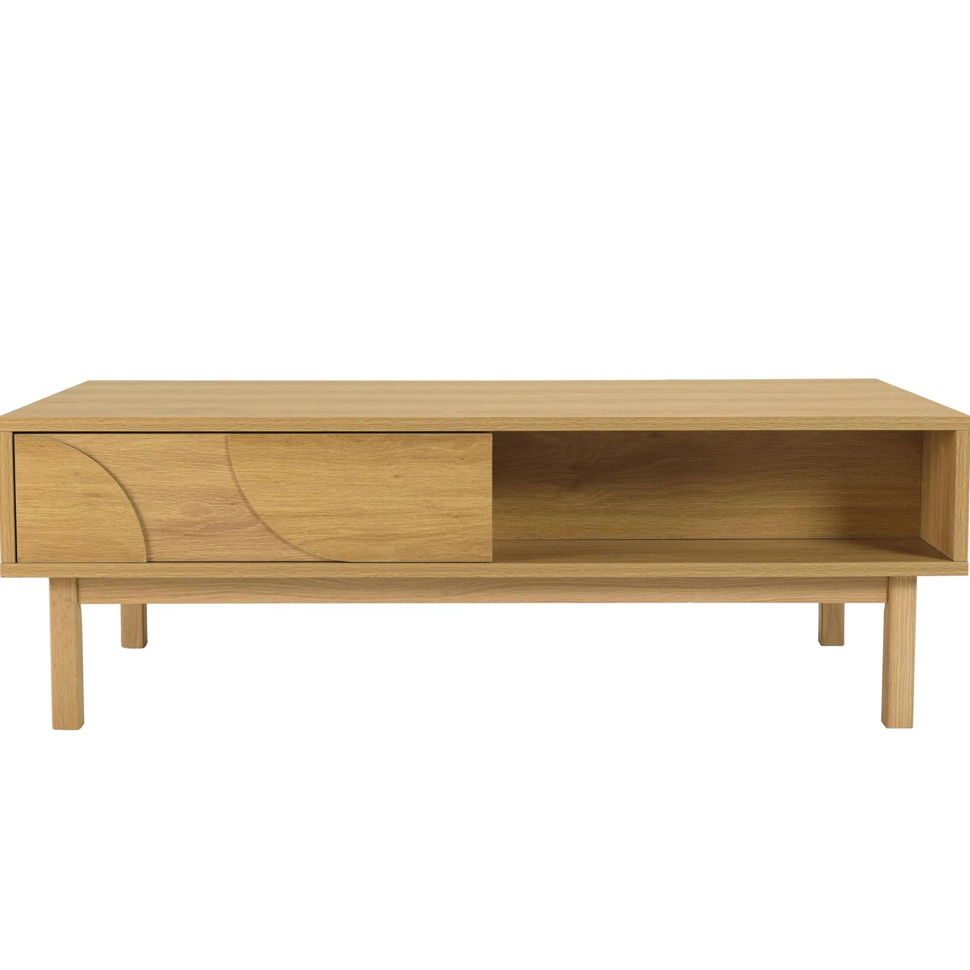 Table basse couleur naturelle 2 tiroirs 2 niches décor motif arrondi ELTON