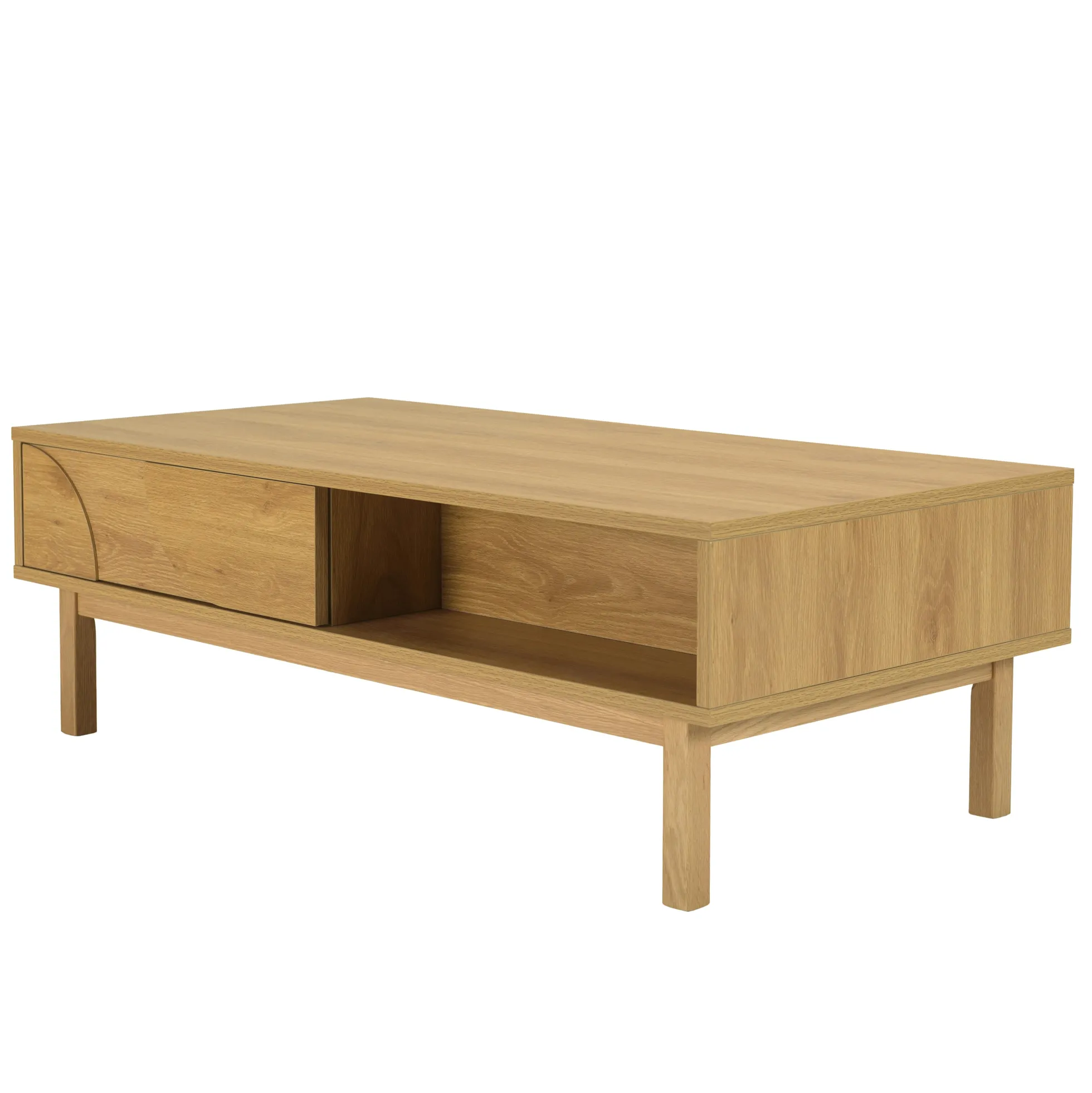 Table basse couleur naturelle 2 tiroirs 2 niches décor motif arrondi ELTON