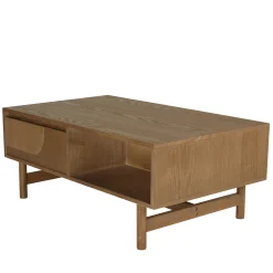 Table basse couleur naturelle 2 tiroirs motif arrondi 2 niches CORIA