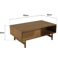 Table basse couleur naturelle 2 tiroirs motif arrondi 2 niches CORIA