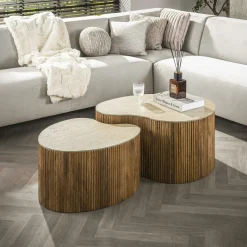 Table basse céramique 3D et bois, forme organique (x2) ASCOLI