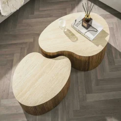 Table basse céramique 3D et bois, forme organique (x2) ASCOLI