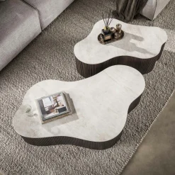 Table basse céramique 3D pied foncé 135 cm (lot de 2) MAHAL