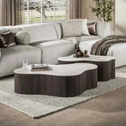 Table basse céramique 3D pied foncé 135 cm (lot de 2) MAHAL