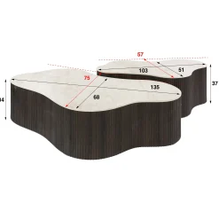 Table basse céramique 3D pied foncé 135 cm (lot de 2) MAHAL