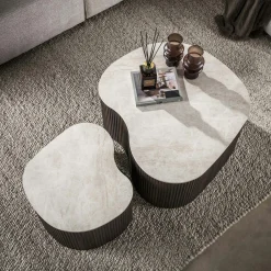 Table basse céramique 3D pied foncé (lot de 2) MAHAL