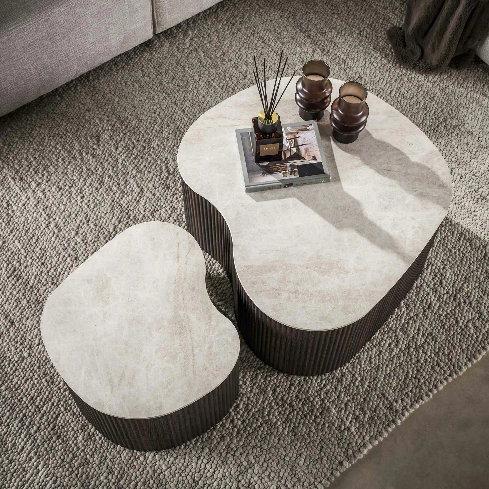 Table basse céramique 3D pied foncé (lot de 2) MAHAL