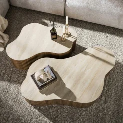 Table basse céramique 3D pied rainuré 135 cm (lot de 2) MAHAL