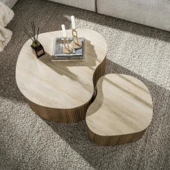 Table basse céramique 3D à pied rainuré (lot de 2) MAHAL