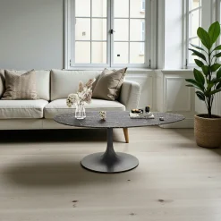 Table basse céramique grise marbrée, pied tulipe LIGURIE
