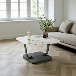 Table basse céramique marbrée plateaux déployants LOMBARDIE