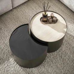 Table basse céramique verre fumé demi-lune (lot de 2) MAHAL