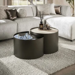 Table basse céramique verre fumé demi-lune (lot de 2) MAHAL