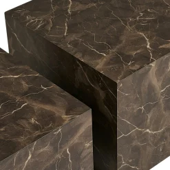 Table basse cube design effet marbre brun (lot de 2) TORANO
