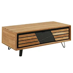 Table basse design en bois de chêne finition miel, 1 tiroir ESSEN
