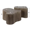 Table basse design en bois de teck avec plateau en marqueterie (lot de 2) YOGY