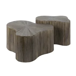 Table basse design en bois de teck avec plateau en marqueterie (lot de 2) YOGY
