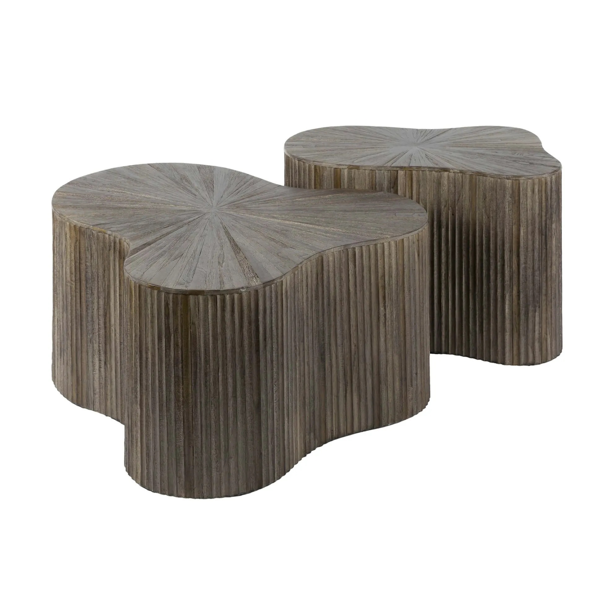Table basse design en bois de teck avec plateau en marqueterie (lot de 2) YOGY