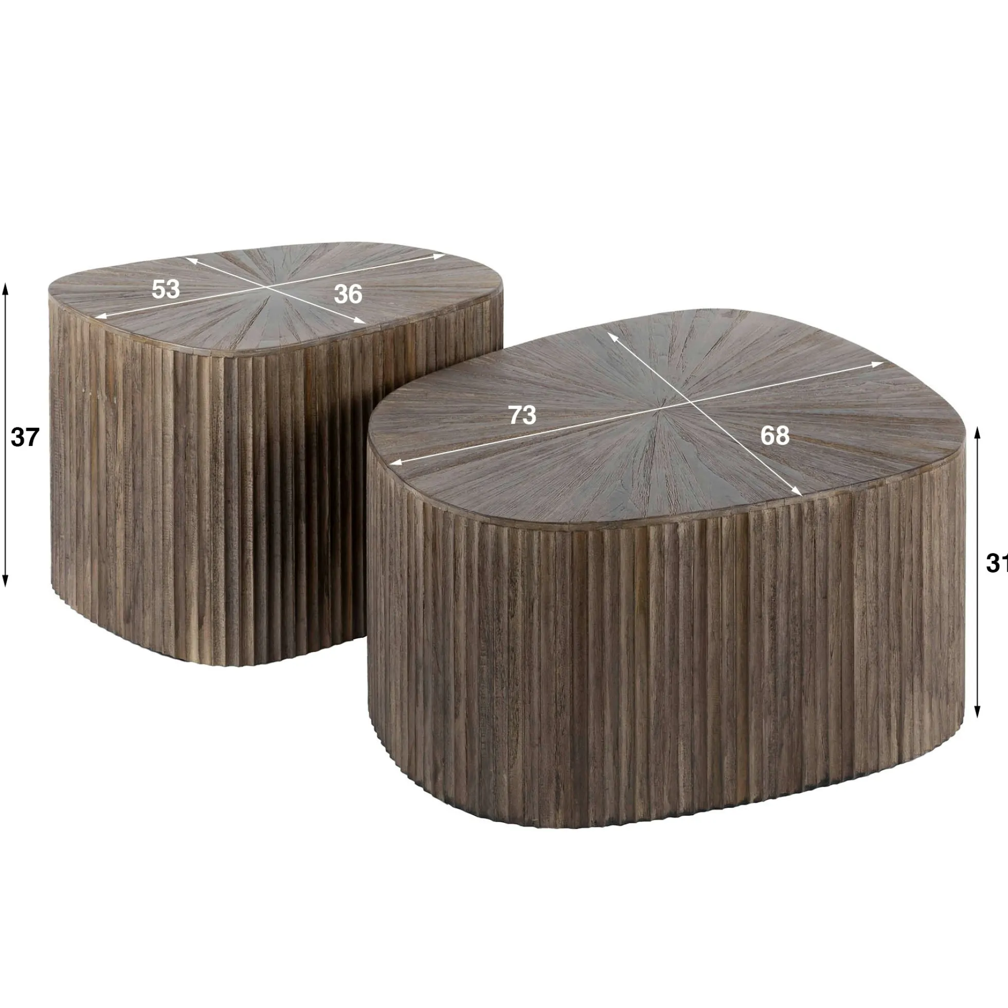Table basse design en bois de teck avec plateau étoilé (lot de 2) YOGY