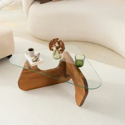 Table basse design en verre et bois brun - forme triangle ANZIO