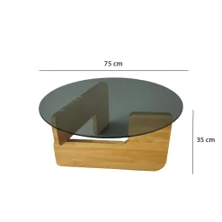 Table basse design en verre fumé – pied bois clair ANZIO