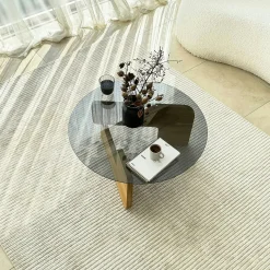 Table basse design en verre fumé – pied bois clair ANZIO