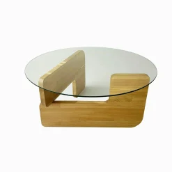 Table basse design en verre - pied bois clair ANZIO