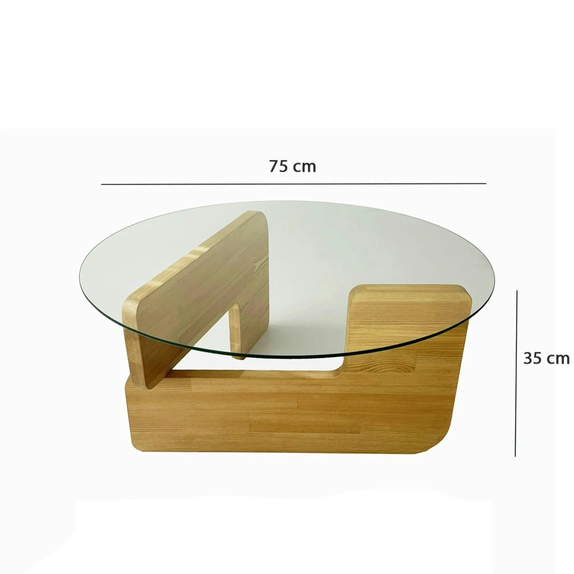 Table basse design en verre - pied bois clair ANZIO