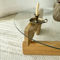 Table basse design en verre - pied bois clair ANZIO
