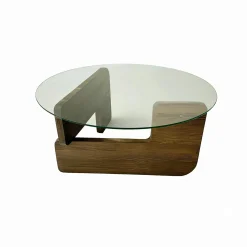 Table basse design en verre - pied bois brun ANZIO