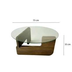 Table basse design en verre - pied bois brun ANZIO