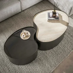 Table basse design organique céramique verre fumé (lot de 2) MAHAL