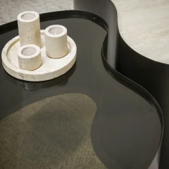 Table basse design organique céramique verre fumé (lot de 2) MAHAL