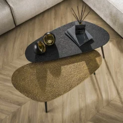 Table basse design organique couleur anthracite et cuivré (2 pièces) RALF