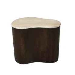 Table basse design organique marbre bois foncé 50 cm DUOMO
