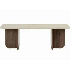 Table basse design organique décor travertin et noyer MARFA