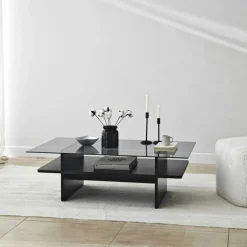 Table basse design 2 plateaux, verre fumé et noir SALTA