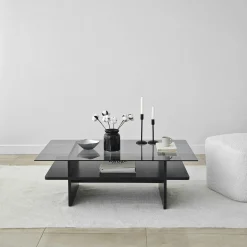 Table basse design 2 plateaux, verre fumé et noir SALTA