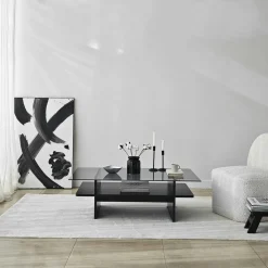 Table basse design 2 plateaux, verre fumé et noir SALTA