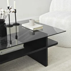 Table basse design 2 plateaux, verre fumé et noir SALTA