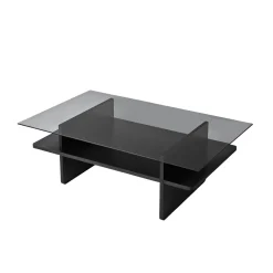 Table basse design 2 plateaux, verre fumé et noir SALTA