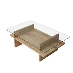 Table basse design 2 plateaux, verre et effet bois SALTA