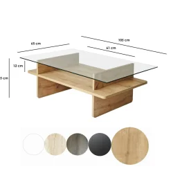 Table basse design 2 plateaux, verre et effet bois SALTA