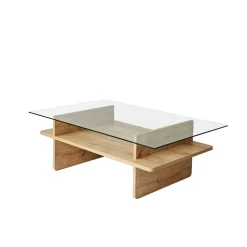 Table basse design 2 plateaux, verre et effet bois SALTA